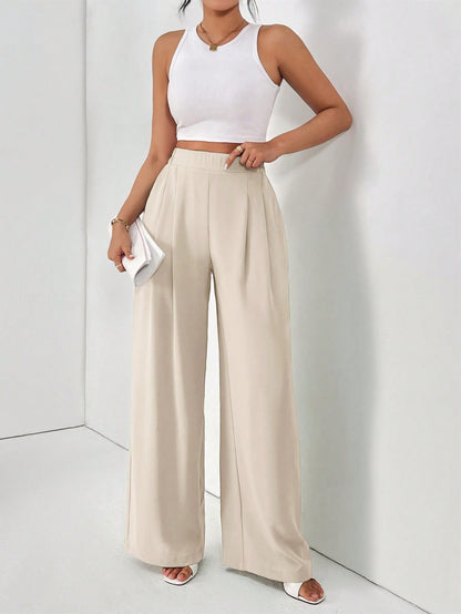 Frenchy Women's Solid Color Fold Pleat Elegant Commuter Basic Long Pants,Cargo Pants Winter Casual Spring