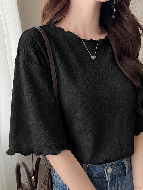 FRIFUL Women's Wavy Striped Loose Contrast Trim Short Sleeve T-Shirt, Summer Casual Wear