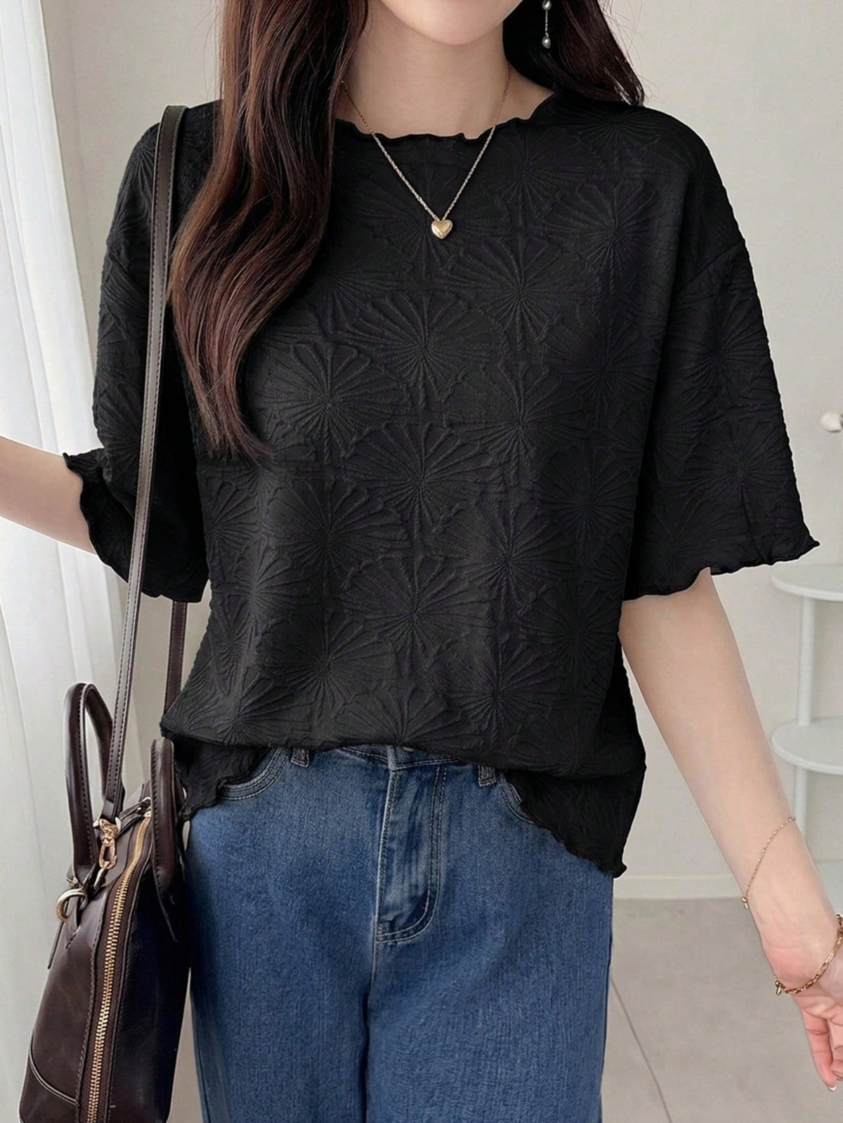 FRIFUL Women's Wavy Striped Loose Contrast Trim Short Sleeve T-Shirt, Summer Casual Wear