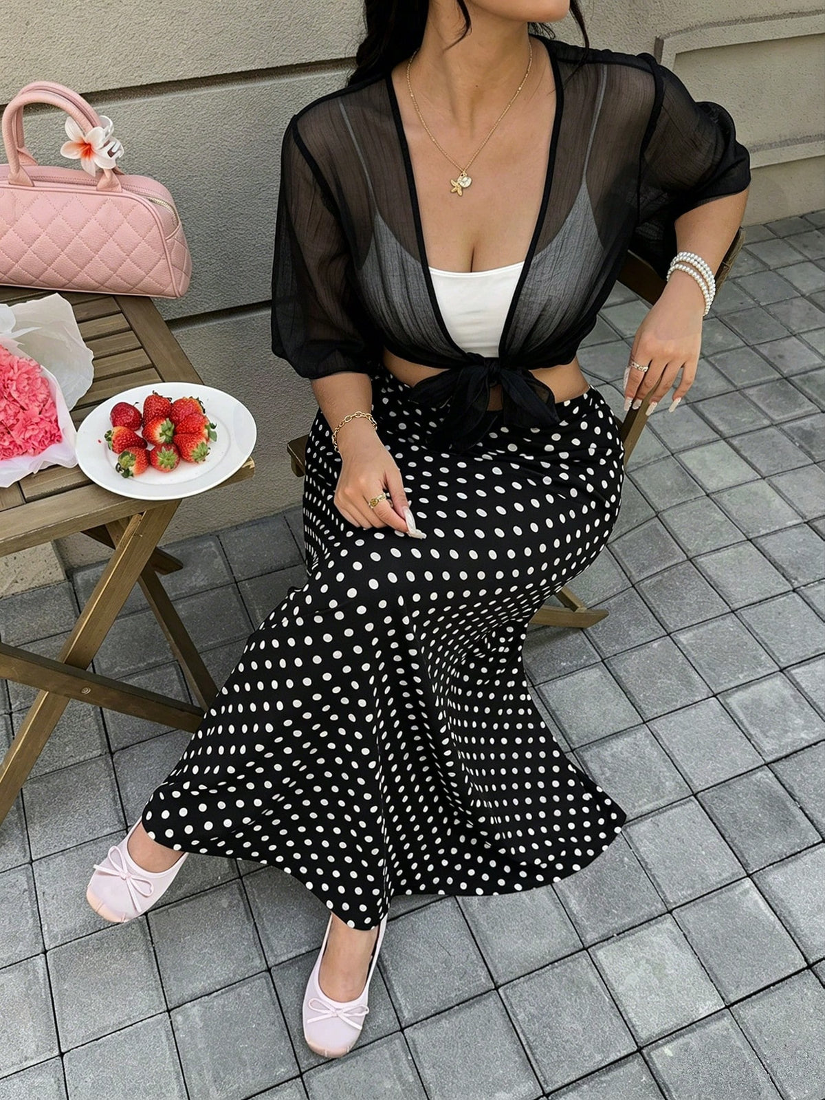 GalTyme Plus Size Women Fashionable Versatile Sheer Tie-Up Top, Suitable For Vacation & Beach