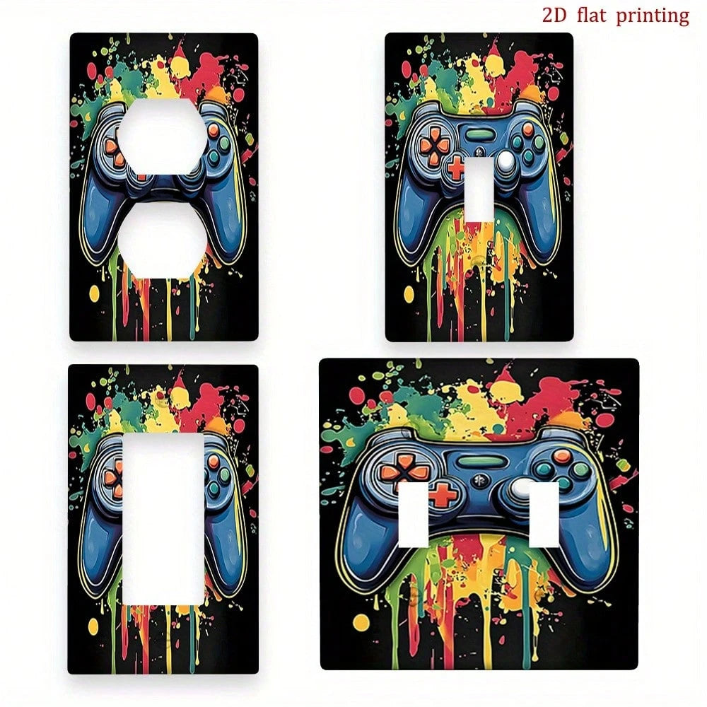 Game Controller Graffiti Switch Plate 2D Flat Snap Install No Electricity Decorative Cover For Game Room Office Bedroom Gamer Holiday Gift