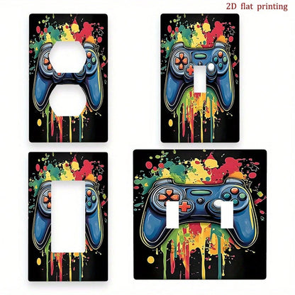 Game Controller Graffiti Switch Plate 2D Flat Snap Install No Electricity Decorative Cover For Game Room Office Bedroom Gamer Holiday Gift