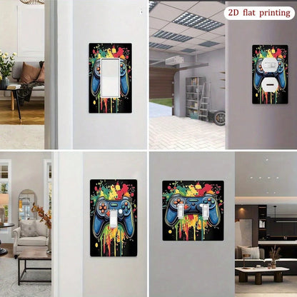 Game Controller Graffiti Switch Plate 2D Flat Snap Install No Electricity Decorative Cover For Game Room Office Bedroom Gamer Holiday Gift