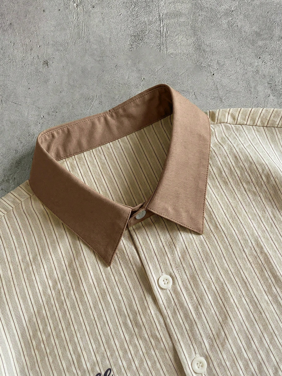 GENTILAND Men's Striped Single-Breasted Letter Print Casual Versatile Daily Wear Shirt, Vacation, Father's Day Gifts, Smart Casual