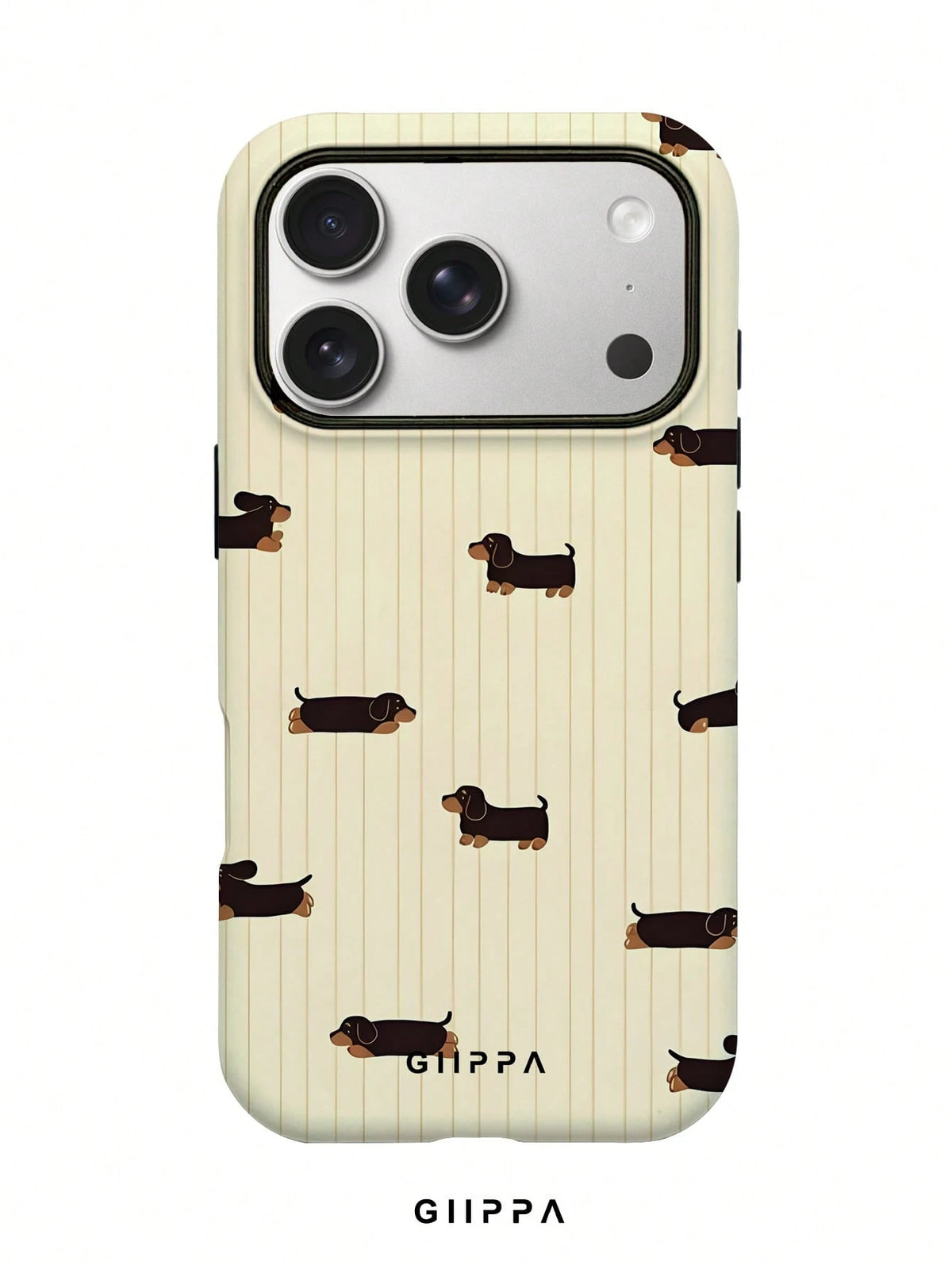 GIIPPA 1 Piece Mustard Striped With Black Dachshund Design Phone 17 Pro Max Case, Suitable For Phone 16 Pro Max, 15 Pro Max, 14 Pro Max, Korean Stylish And Interesting Phone Case, Compatible With 11/1