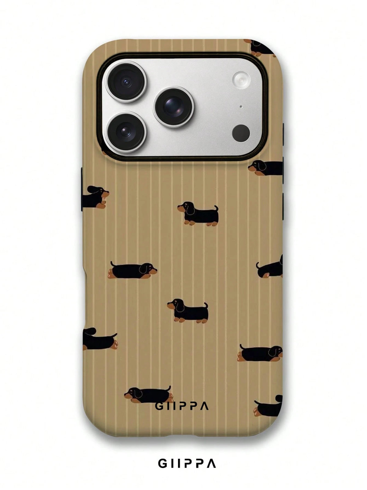 GIIPPA 1 Piece Mustard Striped With Black Dachshund Design Phone 17 Pro Max Case, Suitable For Phone 16 Pro Max, 15 Pro Max, 14 Pro Max, Korean Stylish And Interesting Phone Case, Compatible With 11/1