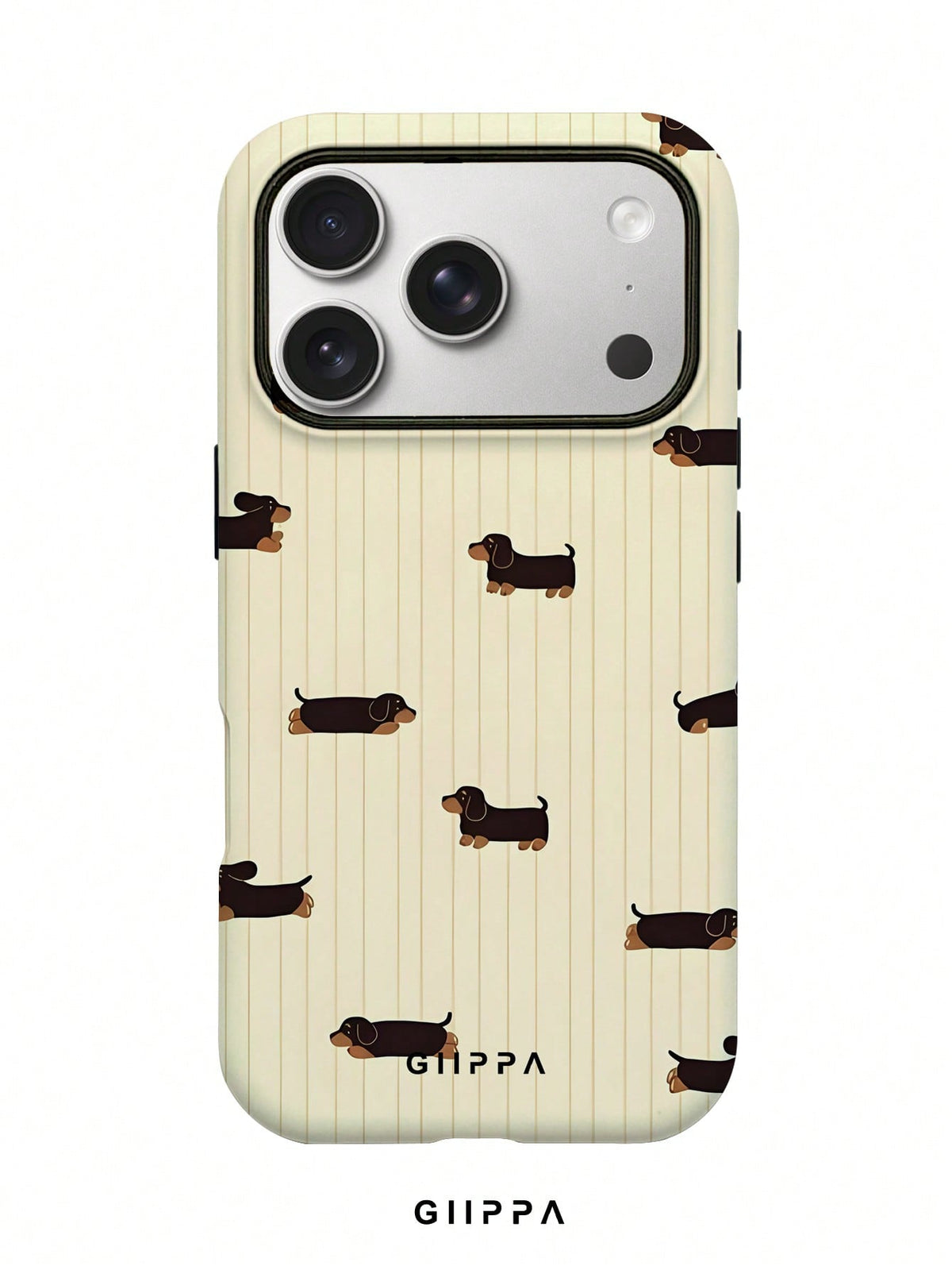 GIIPPA 1 Piece Mustard Striped With Black Dachshund Design Phone 17 Pro Max Case, Suitable For Phone 16 Pro Max, 15 Pro Max, 14 Pro Max, Korean Stylish And Interesting Phone Case, Compatible With 11/1