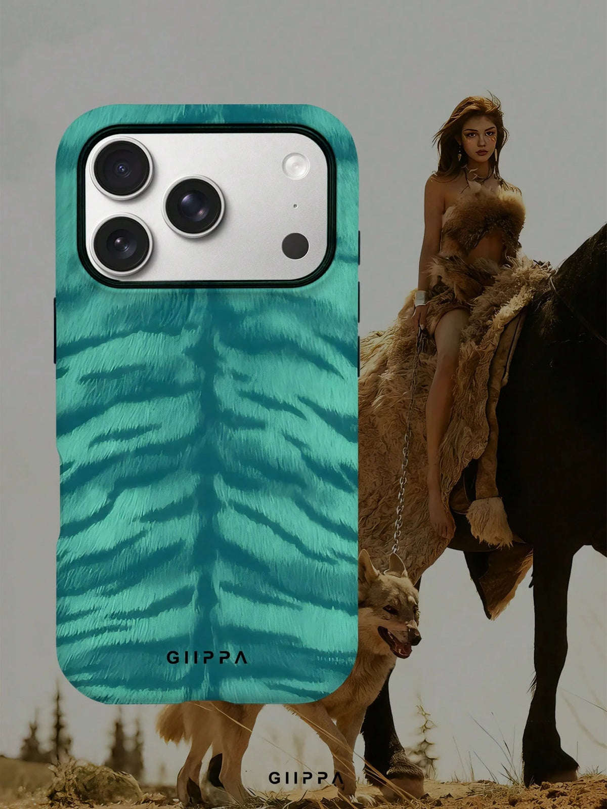GIIPPA 1pc Mint Blue Tiger Stripe Pattern Design, Phone 17 Pro Max Phone Case, Compatible With Phone 16 Pro Max, 15 Pro Max, 14 Pro Max, Korean-Style High-End Fashionable And Fun Phone Case, Compatibl
