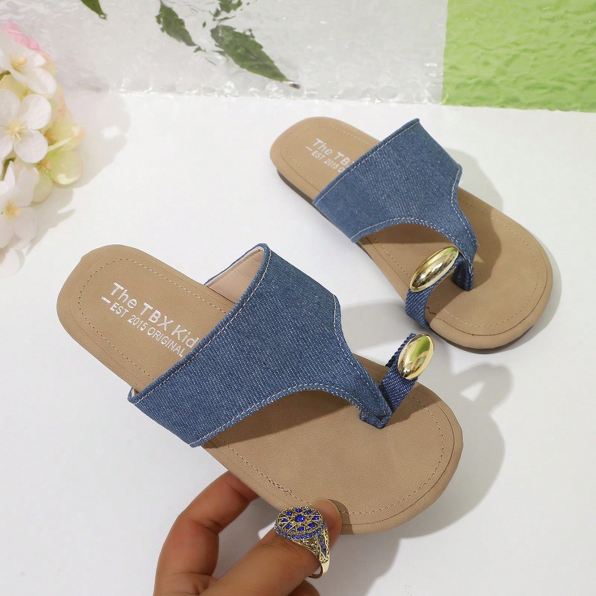 Girls' Korean Style Slip-On Ankle Strap Open Toe Summer Casual Sandals, Minimalist Design, Suitable For Beach Wear, Lazy And Casual Style