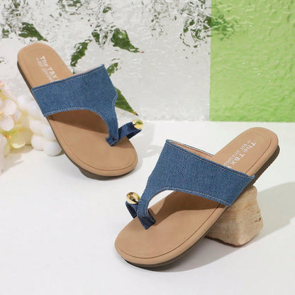 Girls' Korean Style Slip-On Ankle Strap Open Toe Summer Casual Sandals, Minimalist Design, Suitable For Beach Wear, Lazy And Casual Style