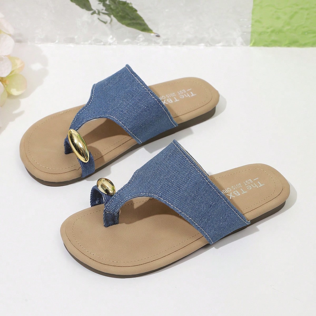 Girls' Korean Style Slip-On Ankle Strap Open Toe Summer Casual Sandals, Minimalist Design, Suitable For Beach Wear, Lazy And Casual Style