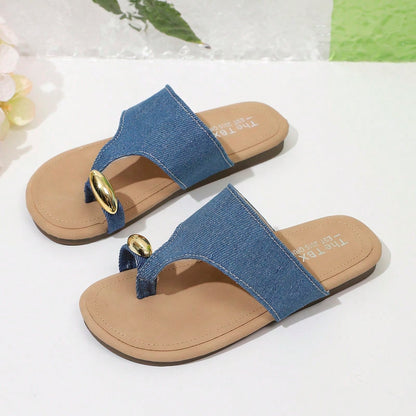Girls' Korean Style Slip-On Ankle Strap Open Toe Summer Casual Sandals, Minimalist Design, Suitable For Beach Wear, Lazy And Casual Style