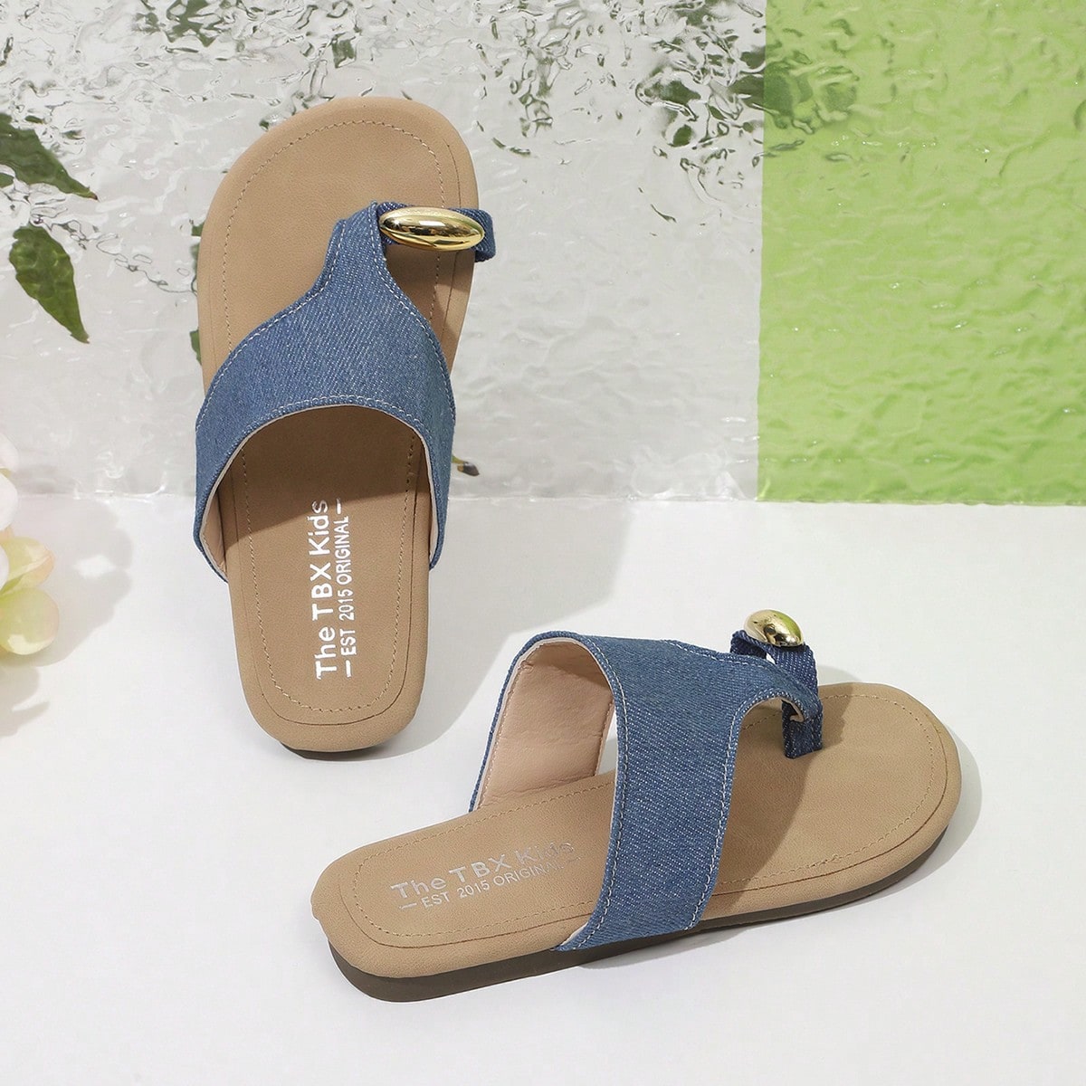 Girls' Korean Style Slip-On Ankle Strap Open Toe Summer Casual Sandals, Minimalist Design, Suitable For Beach Wear, Lazy And Casual Style