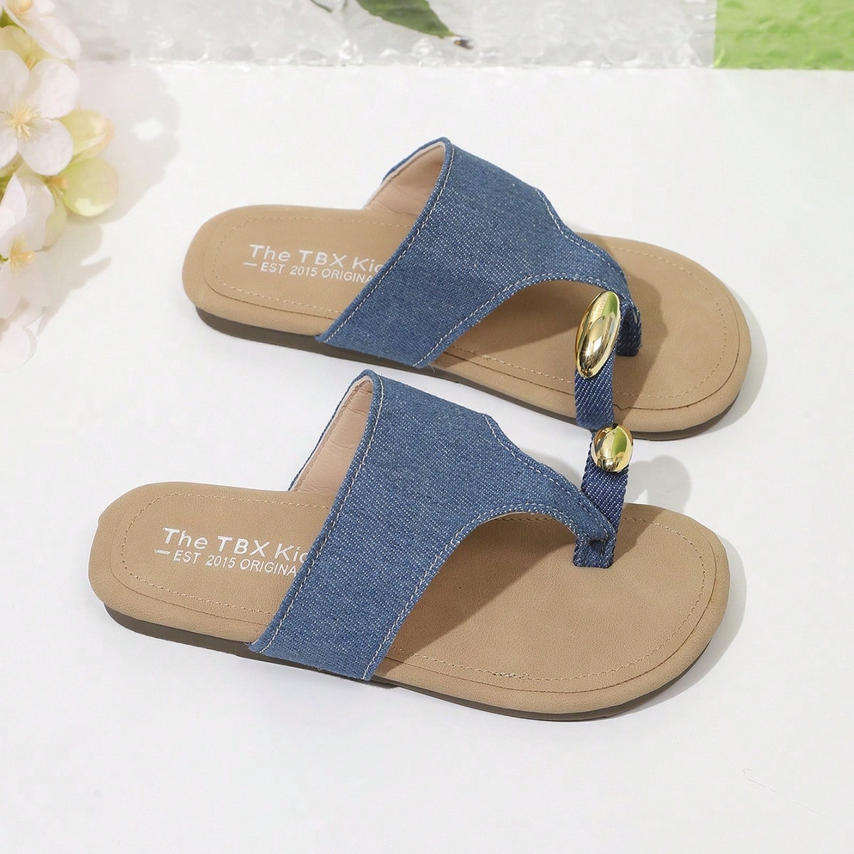 Girls' Korean Style Slip-On Ankle Strap Open Toe Summer Casual Sandals, Minimalist Design, Suitable For Beach Wear, Lazy And Casual Style