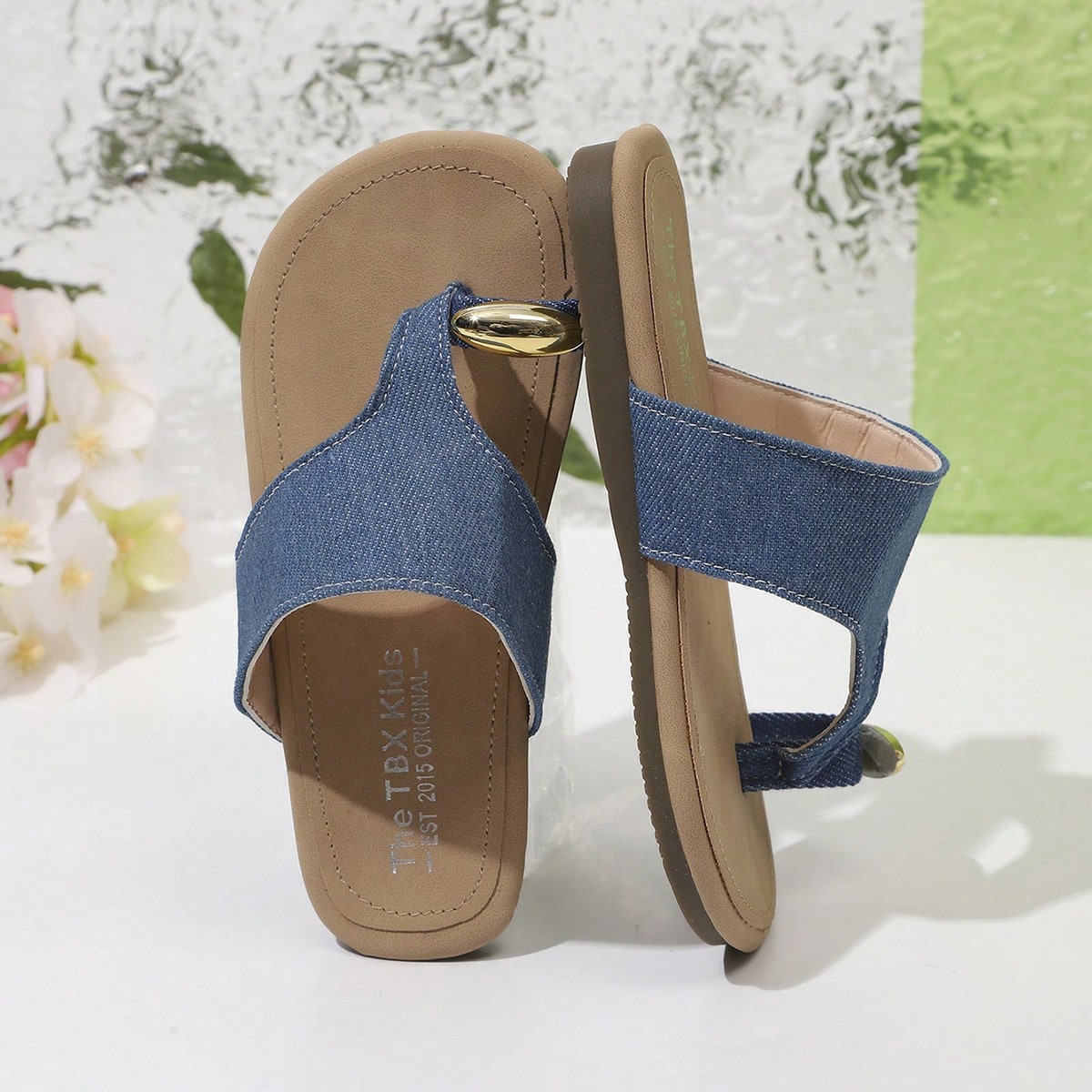 Girls' Korean Style Slip-On Ankle Strap Open Toe Summer Casual Sandals, Minimalist Design, Suitable For Beach Wear, Lazy And Casual Style