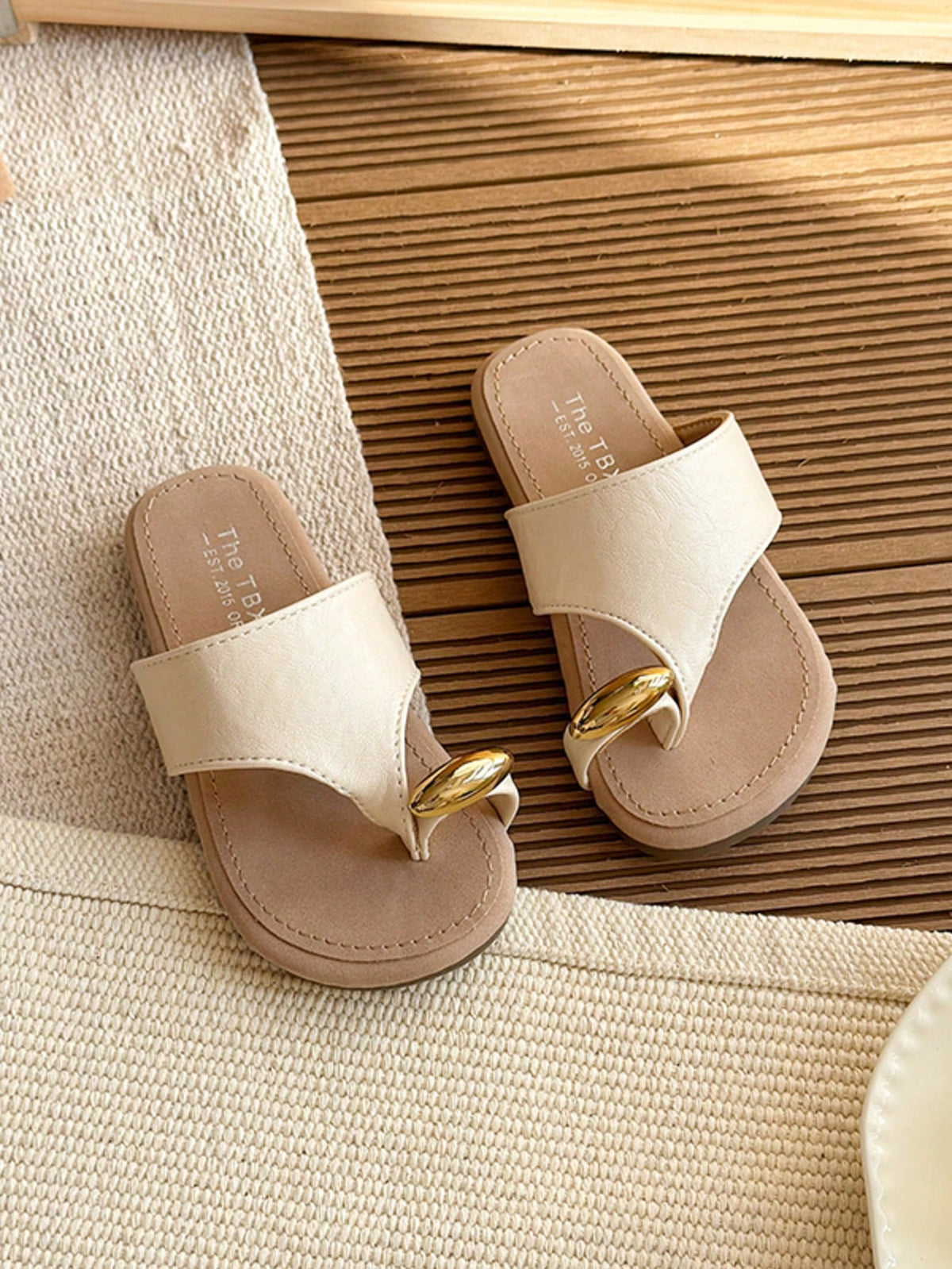 Girls' Korean Style Slip-On Ankle Strap Open Toe Summer Casual Sandals, Minimalist Design, Suitable For Beach Wear, Lazy And Casual Style