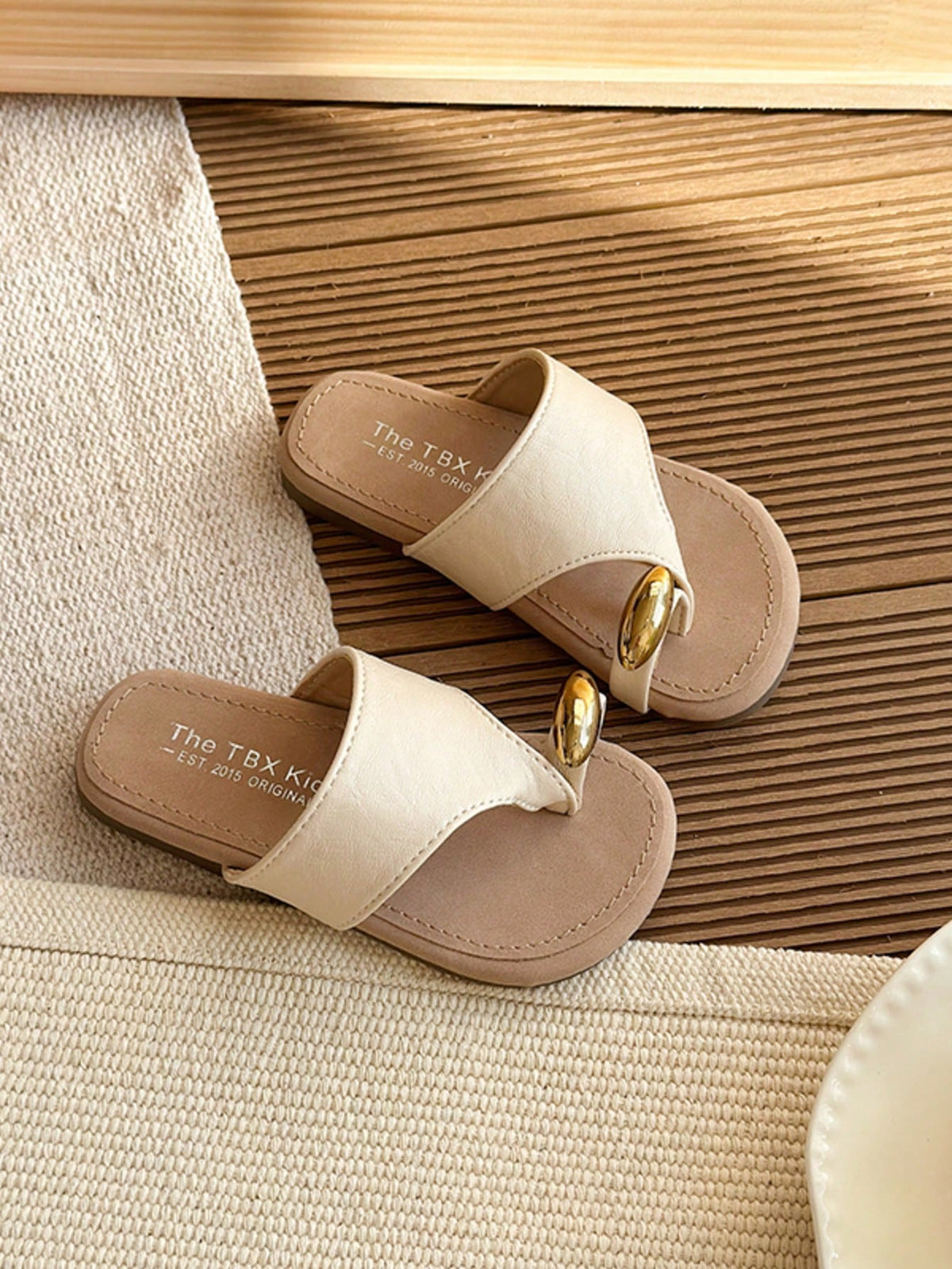 Girls' Korean Style Slip-On Ankle Strap Open Toe Summer Casual Sandals, Minimalist Design, Suitable For Beach Wear, Lazy And Casual Style