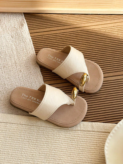 Girls' Korean Style Slip-On Ankle Strap Open Toe Summer Casual Sandals, Minimalist Design, Suitable For Beach Wear, Lazy And Casual Style