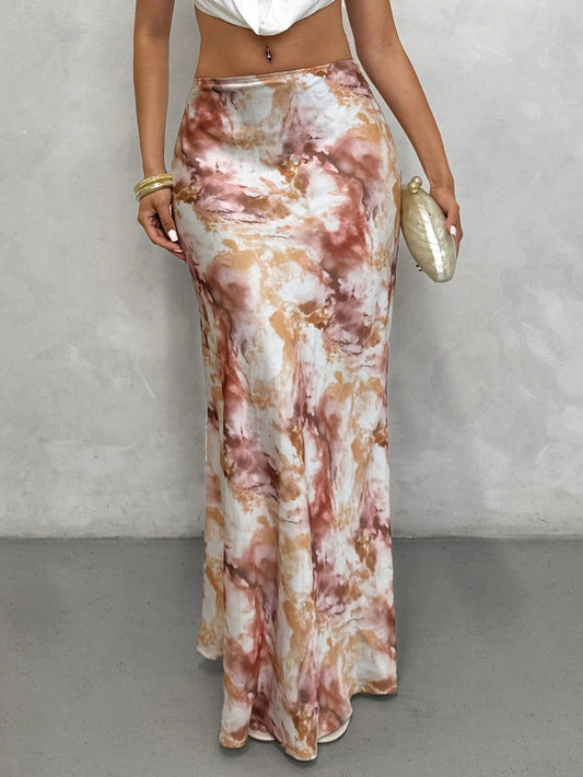 Glamine Elegant Versatile A-Line Skirt, Satin Floral Print Skirt, Summer Skirt, Fitted Fashionable Skirt