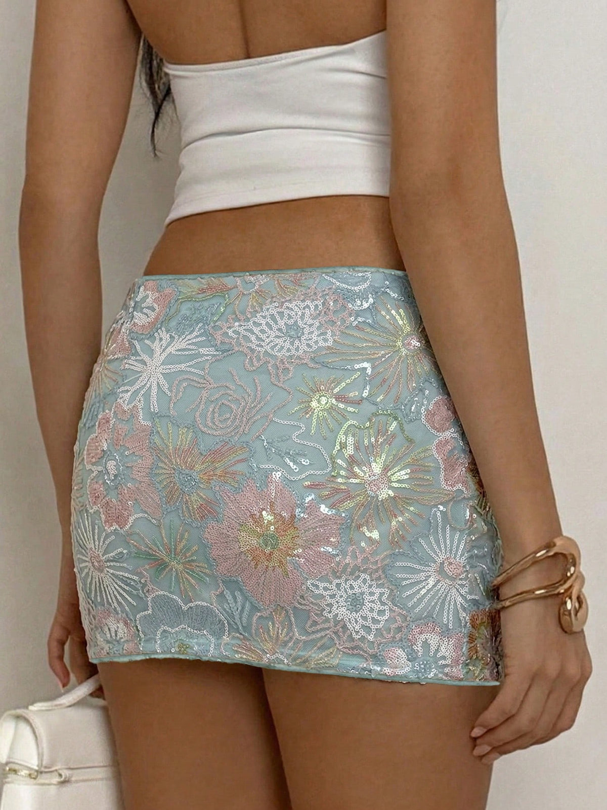 Glamine Women's Sequin Floral Sexy Mini Skirt, Summer Fashion