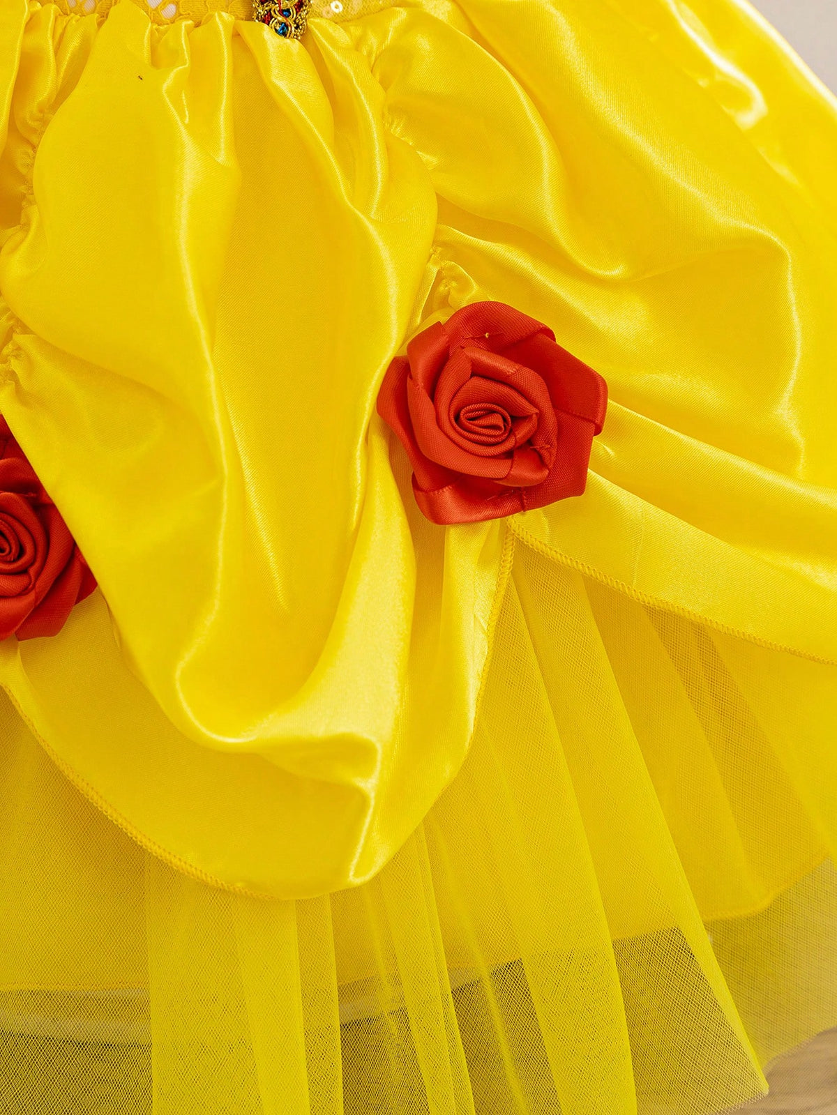 Glamorique Kids Baby Girls' Princess Tulle Dress,Yellow,Summer,Elegant,Flower Girl,Birthday Party Wedding Ceremony Formal Occasion,Puff Sleeves,Sequins,3D Rose Puffy