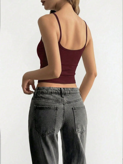 GLAMSKIN Women's Summer/Autumn Striped Lingerie Style Slim Fit Camisole, Solid Color Y2K Casual Basic Cropped Tank Top, Back To School Daily Streetwear And Beach Vacation