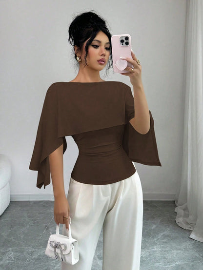 GlowEve New Arrival Women's Sleeveless Shawl Collar Elastic Knit Top, Elegant Everyday Versatile Fitted Slim Fit T-Shirt