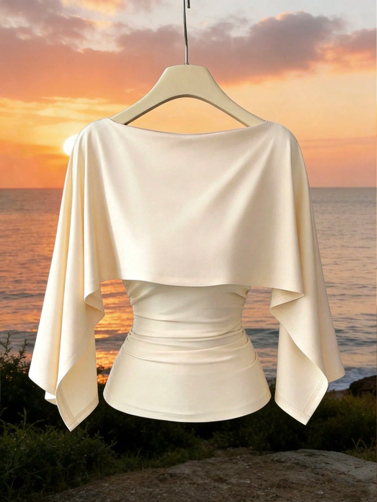 GlowEve New Arrival Women's Sleeveless Shawl Collar Elastic Knit Top, Elegant Everyday Versatile Fitted Slim Fit T-Shirt
