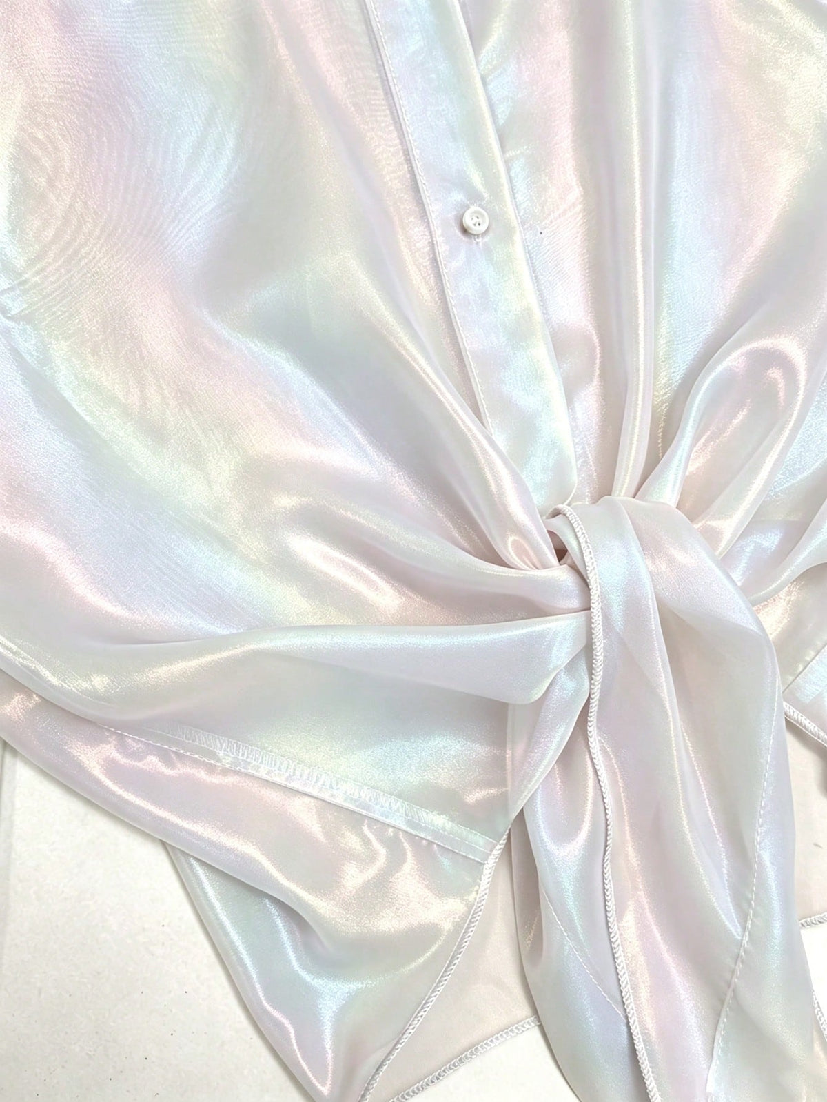 GlowEve Premium Iridescent Sheer Chiffon Tie-Up Vacation Casual Sparkly Tropical Women's Shirt Night Out Vacation White Summer