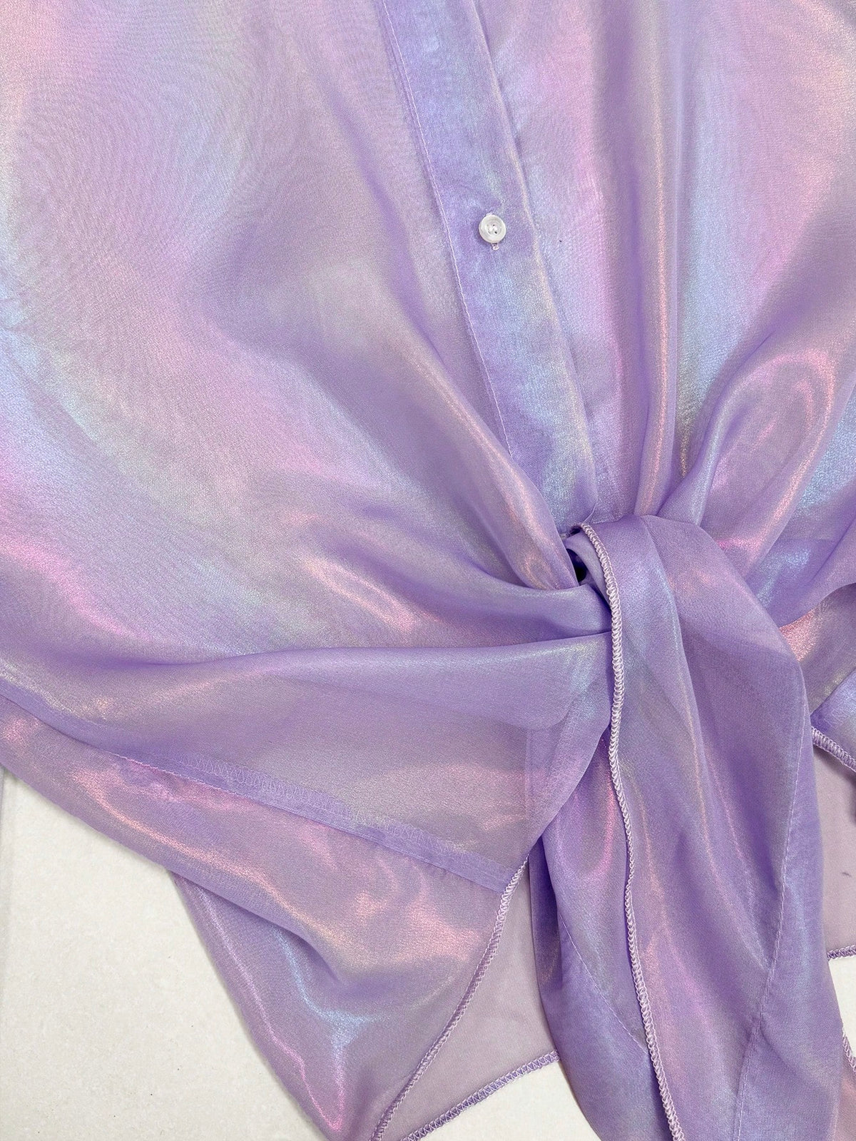 GlowEve Premium Iridescent Sheer Chiffon Tie-Up Vacation Casual Sparkly Tropical Women's Shirt Night Out Vacation White Summer