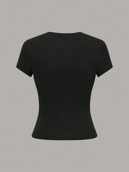 GlowEve 's Women's Summer Casual Crew Neck Short Sleeve T-Shirt Tops,Solid Color Black And White Basics Everyday For Work Office, Party