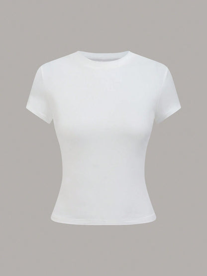 GlowEve 's Women's Summer Casual Crew Neck Short Sleeve T-Shirt Tops,Solid Color Black And White Basics Everyday For Work Office, Party