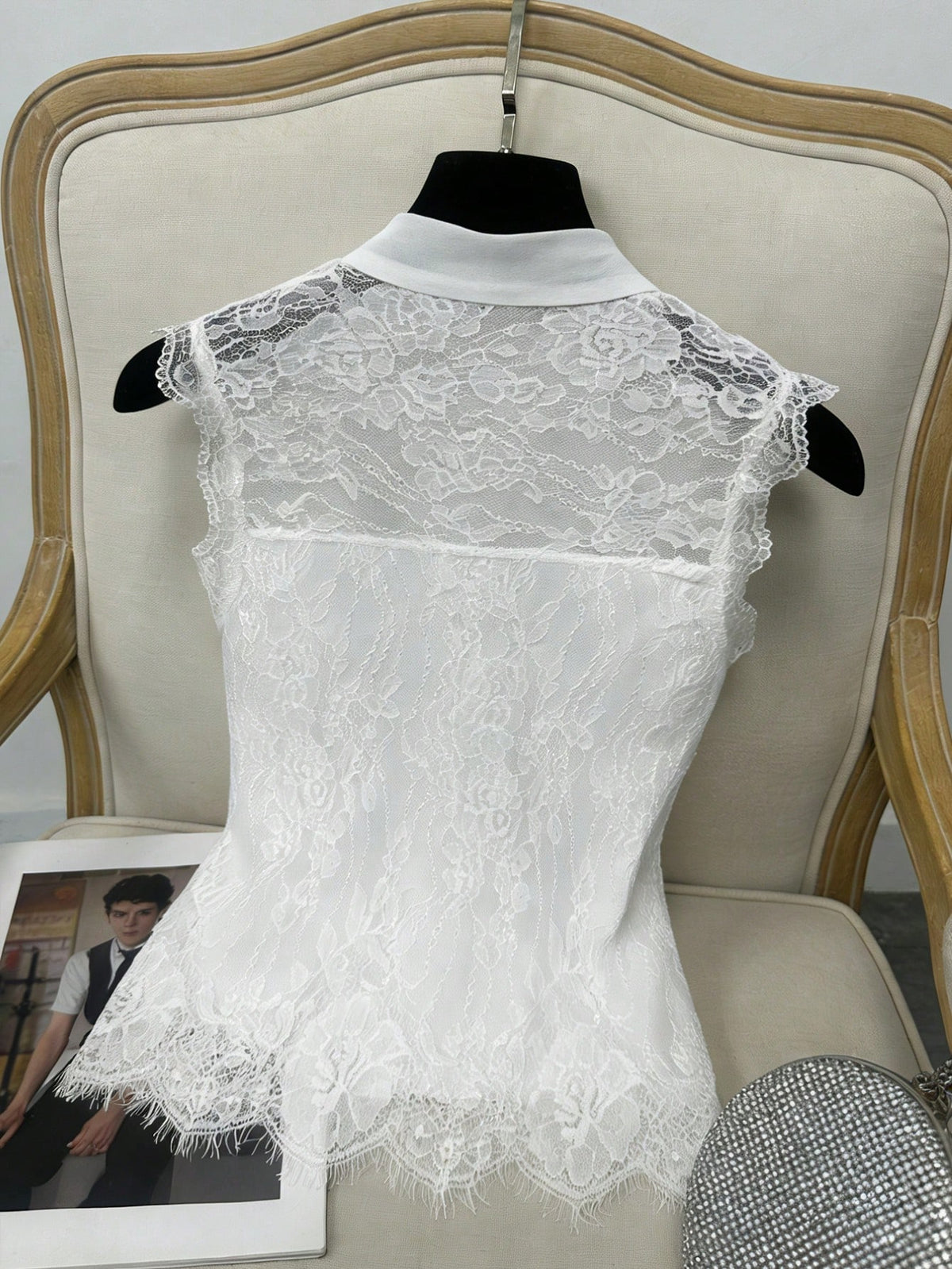 GlowEve Women's Elastic Lace Chiffon Bow Tie Sleeveless Waist Fitted Elegant Camisole Top, Suitable For Commuting In Summer
