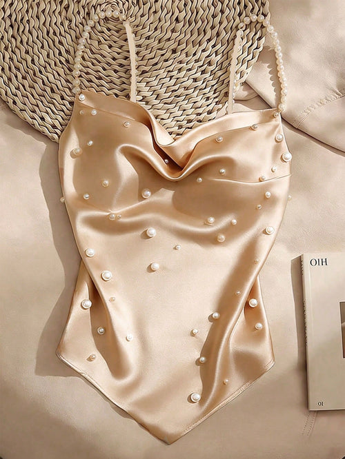 GlowEve Women's Elegant Daily Wear Faux Pearl Beaded Camisole