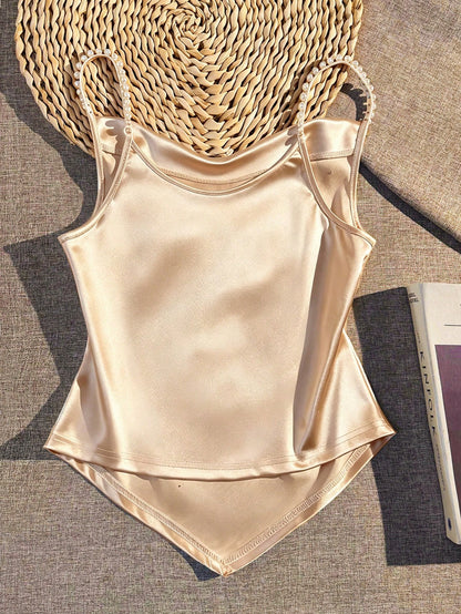GlowEve Women's Elegant Daily Wear Faux Pearl Beaded Camisole