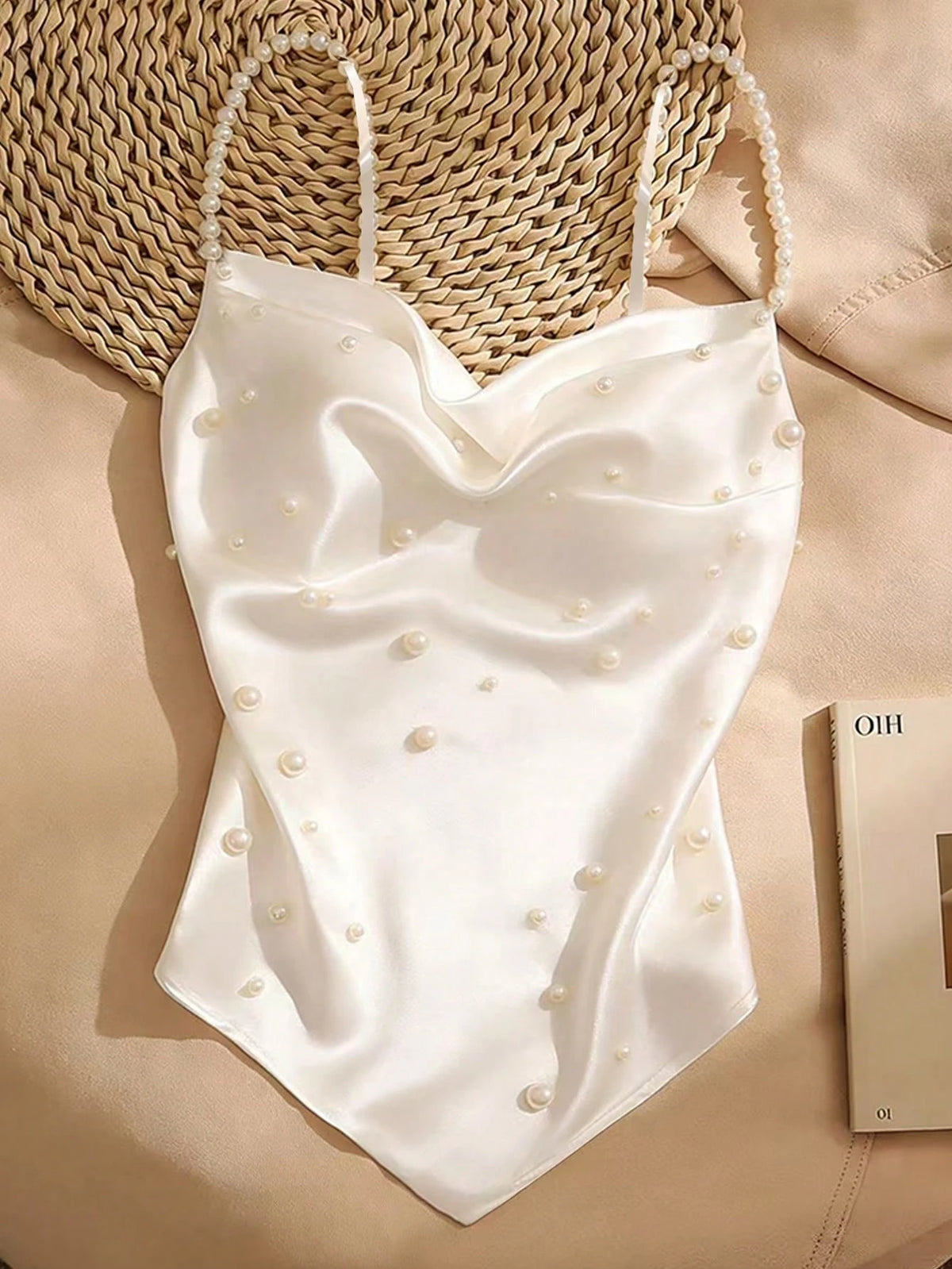 GlowEve Women's Elegant Daily Wear Faux Pearl Beaded Camisole