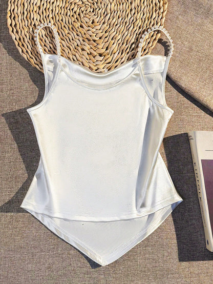 GlowEve Women's Elegant Daily Wear Faux Pearl Beaded Camisole