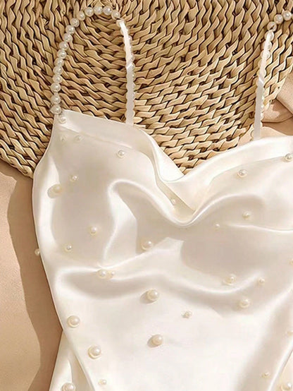 GlowEve Women's Elegant Daily Wear Faux Pearl Beaded Camisole