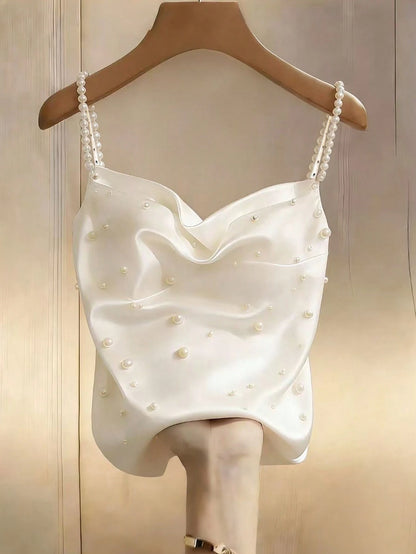 GlowEve Women's Elegant Daily Wear Faux Pearl Beaded Camisole
