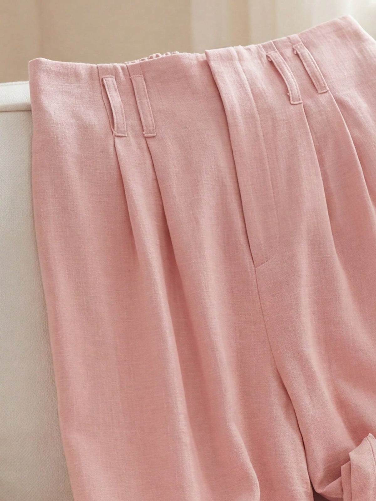 GlowEve Women's Elegant Light Pink Cuffed Hem Pants,Draping Fabric Faux Placket,Summer Office Professional Attire For Brunch,Valentine's Day,Easter,Travel
