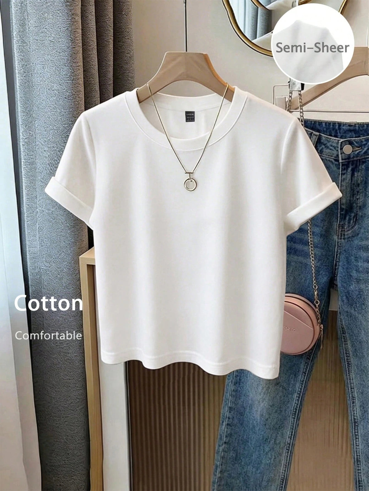 GlowEve Women's Retro Cotton Round Neck Short Sleeve T-Shirt,Casual Loose Cropped Tee,All White,Summer,Casual,School,Minimalist Elegant Office Layering Top