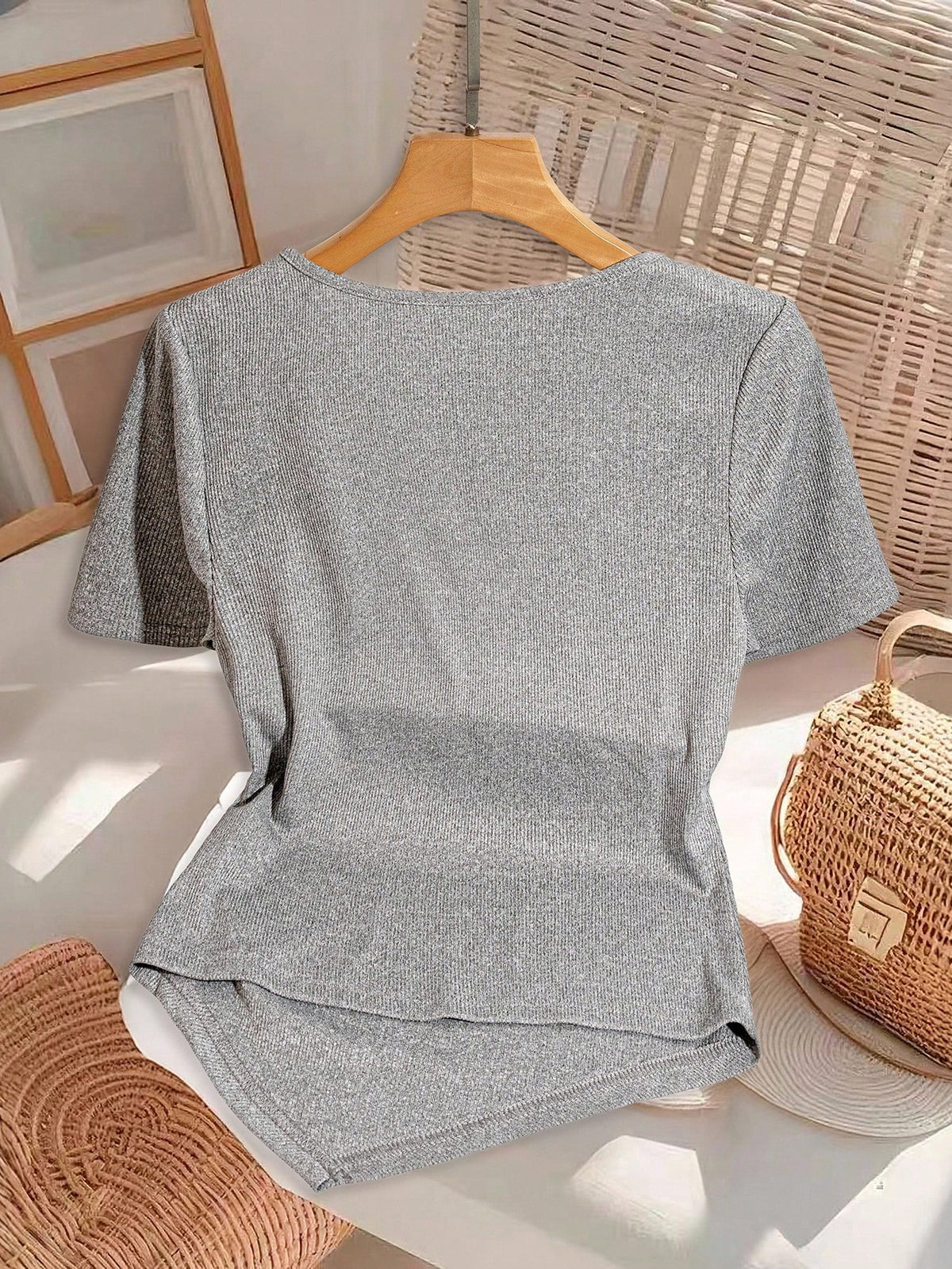 GlowEve Women's Summer Asymmetrical Shoulder Short Sleeve T-Shirt With Bow Decor