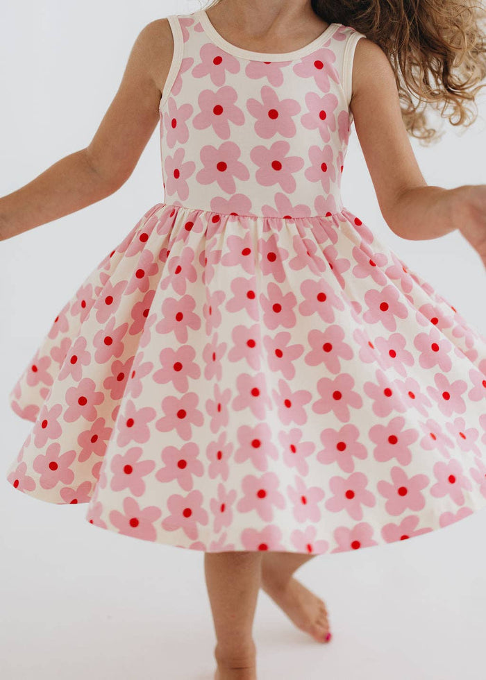 Good Apples Kids Sleeveless Twirl Dress - Pink Daisies (Final Sale)