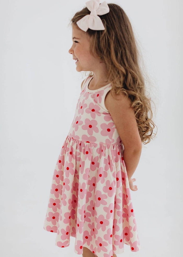 Good Apples Kids Sleeveless Twirl Dress - Pink Daisies (Final Sale)