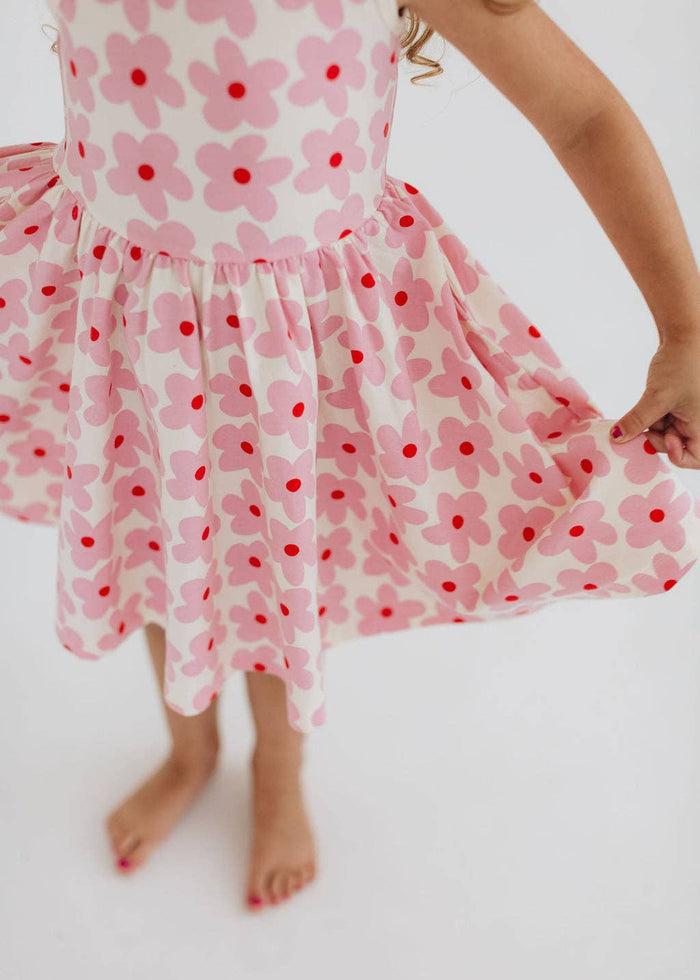 Good Apples Kids Sleeveless Twirl Dress - Pink Daisies (Final Sale)