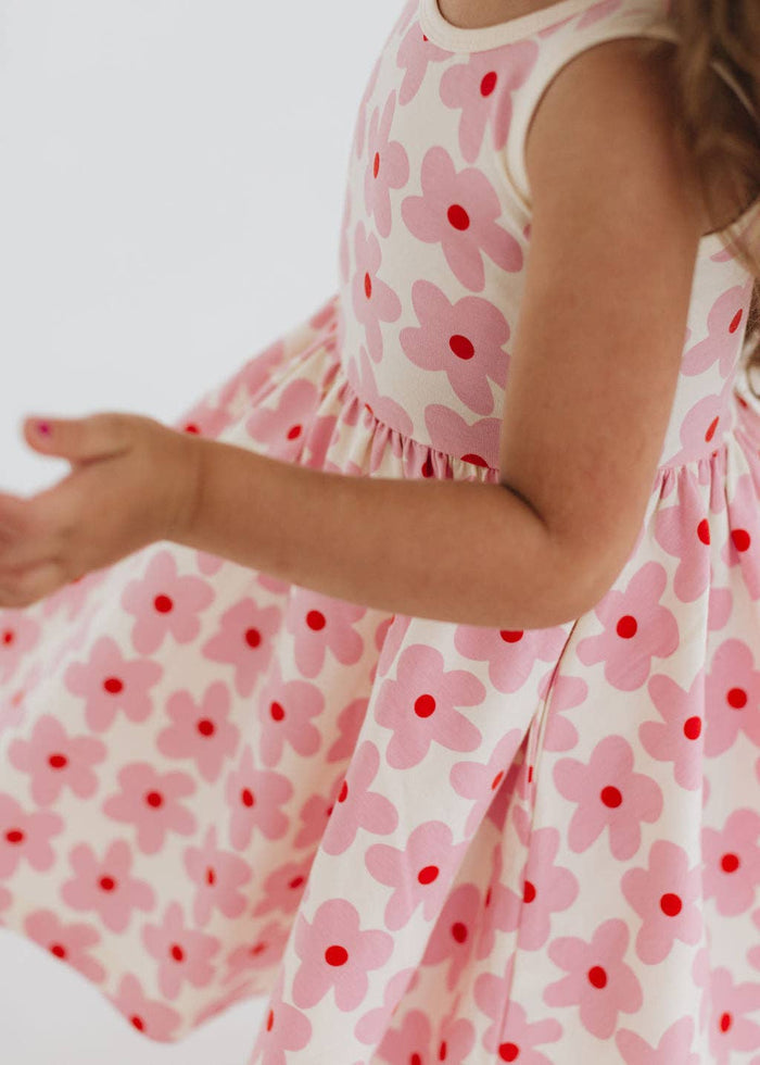 Good Apples Kids Sleeveless Twirl Dress - Pink Daisies (Final Sale)