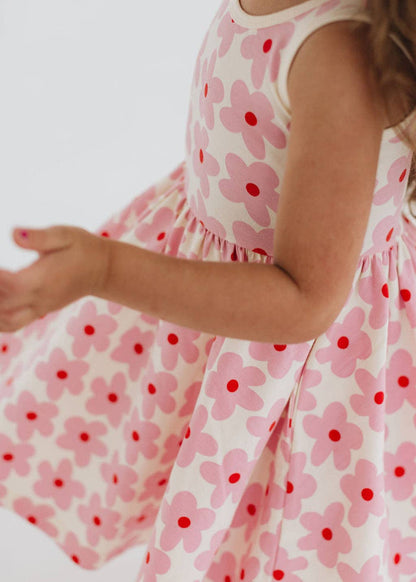 Good Apples Kids Sleeveless Twirl Dress - Pink Daisies (Final Sale)