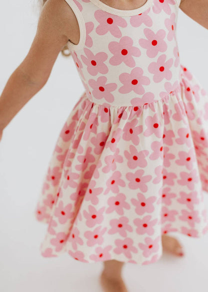 Good Apples Kids Sleeveless Twirl Dress - Pink Daisies (Final Sale)