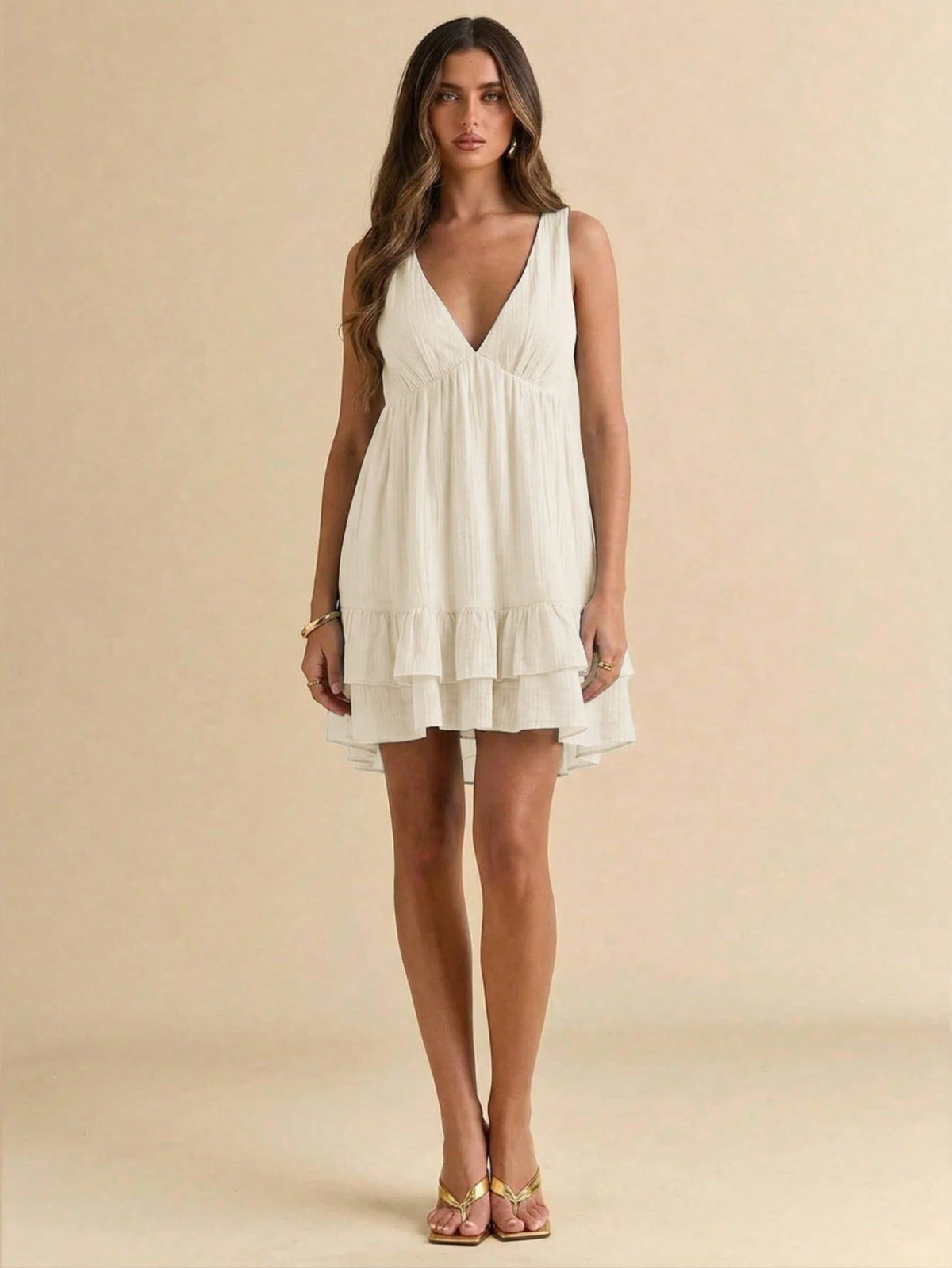 Gossip Girl X BAE Women's Summer Vacation Solid Color Ruffle Hem Sleeveless Dress