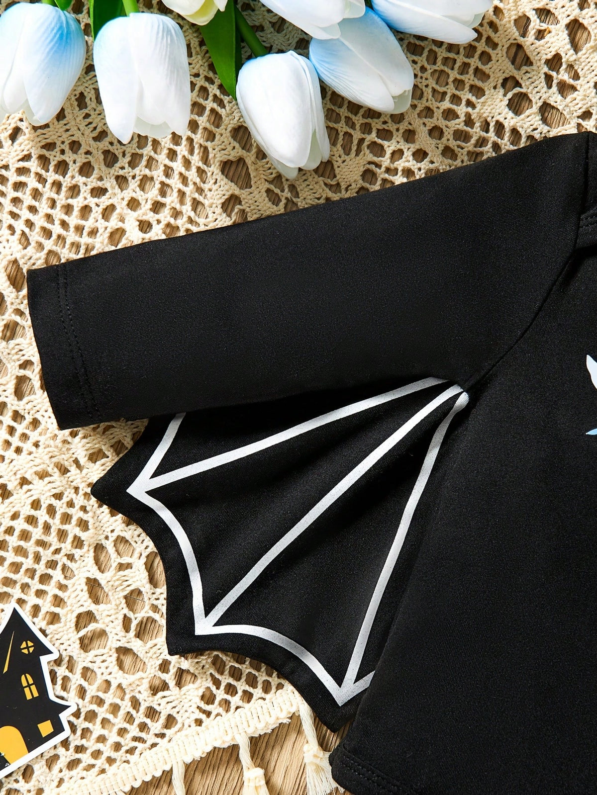 H HIBOBI Baby Girl Halloween Bat Wings Skirt Set, Printed Bodysuit + Shiny Skirt (Headband Not Included), Cute Dark Style Infant Outfit For Holiday Party And Photoshoot
